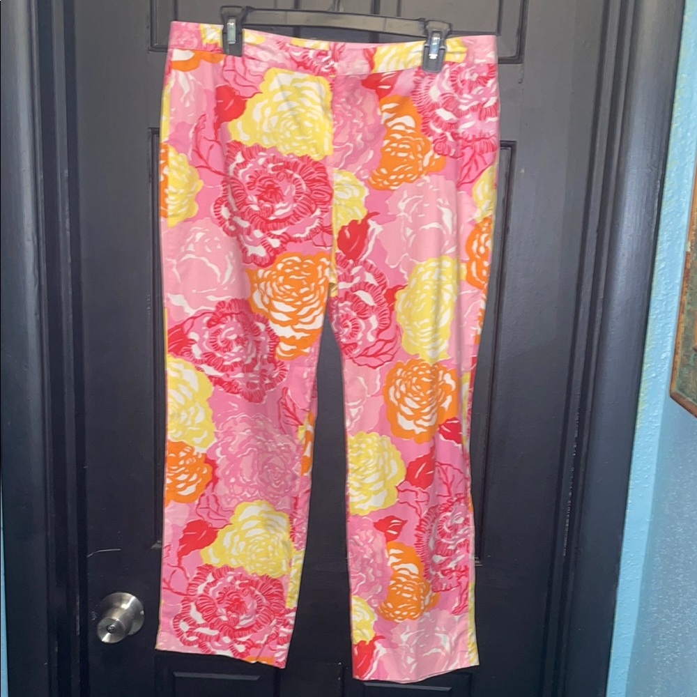 Lilly Pulitzer Pink and Yellow Ankle Cropped Pants
